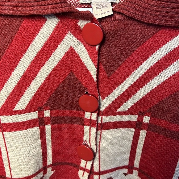 Art and Soul Womens  Cardigan Sweater L Red Beige Long Sleeve Retro Chic Vintage - Picture 7 of 7